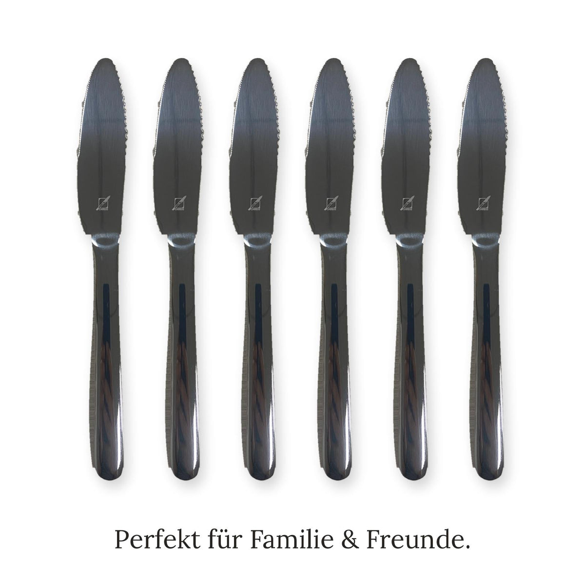 Sechs ANIRIUS® 2-in-1 Messer aus Edelstahl nebeneinander