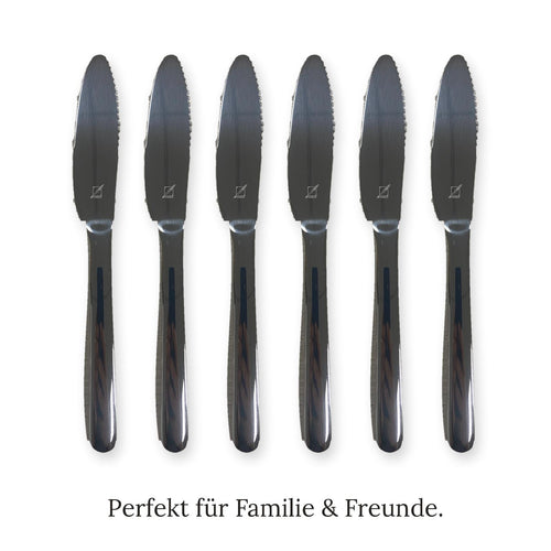 Sechs ANIRIUS® 2-in-1 Messer aus Edelstahl nebeneinander