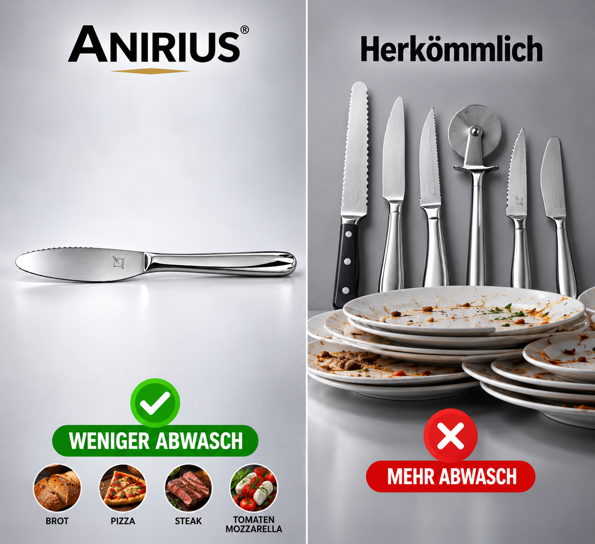 ANIRIUS: weniger Abwasch im Vergleich zu herkömmlichen Messern